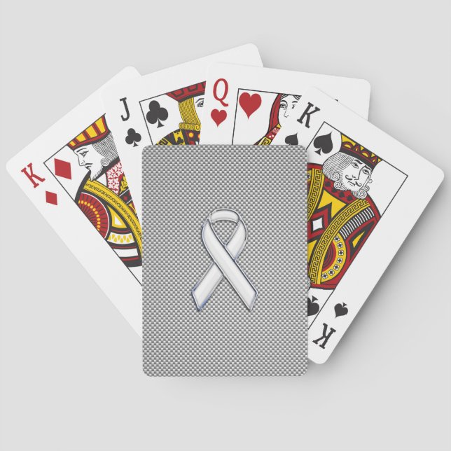 Chrome White Ribbon Awareness Carbon Fibre Print Spielkarten (Rückseite)