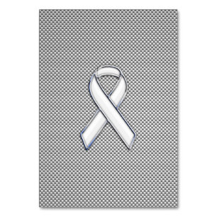Chrome White Ribbon Awareness Carbon Fibre Print Tischnummer