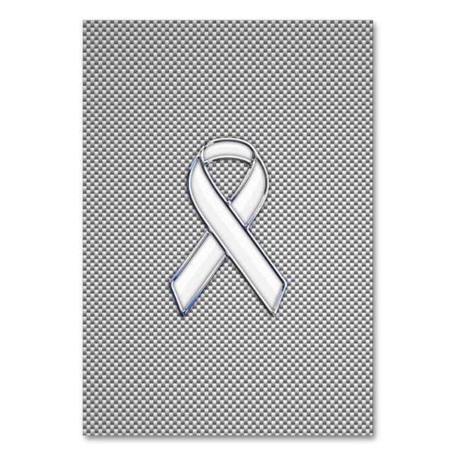 Chrome White Ribbon Awareness Carbon Fibre Print Tischnummer (Vorderseite)