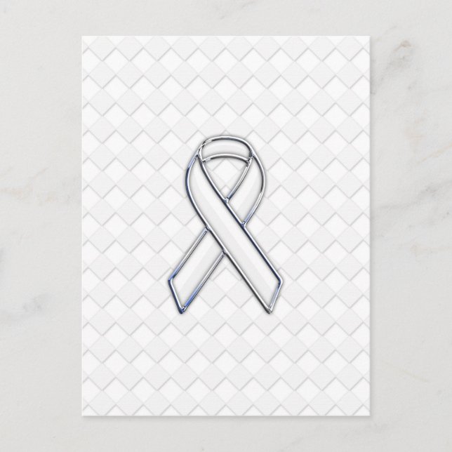Chrome White Ribbon Awareness on Checkers Postkarte (Vorderseite)