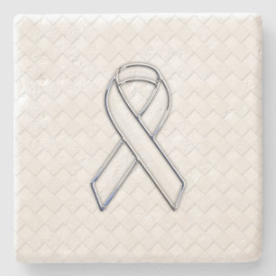 Chrome White Ribbon Awareness on Checkers Steinuntersetzer