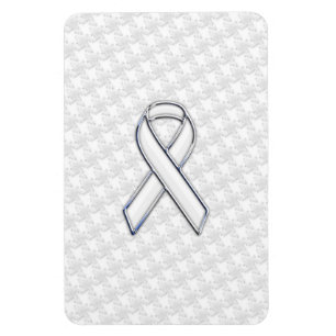 Chrome White Ribbon Awareness on Houndstooth Print Magnet