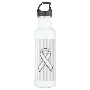 Chrome White Ribbon Bewusstsein auf Granular Strei Trinkflasche