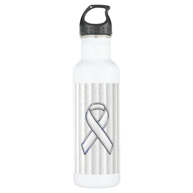 Chrome White Ribbon Bewusstsein auf Granular Strei Trinkflasche (Vorderseite)