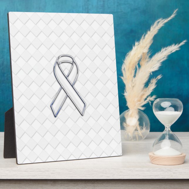 Chrome White Ribbon-Bewusstsein auf Schachbretter  Fotoplatte (Seite)