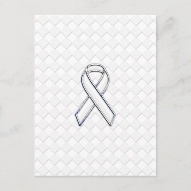 Chrome White Ribbon-Bewusstsein auf Schachbretter  Postkarte (Vorderseite)