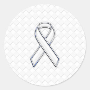 Chrome White Ribbon-Bewusstsein auf Schachbretter  Runder Aufkleber