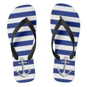 Chrome wie Anchor Nautical Navy Blue Stripes Flip Flops