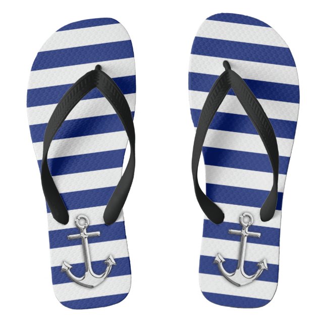 Chrome wie Anchor Nautical Navy Blue Stripes Flip Flops (Fußbett)
