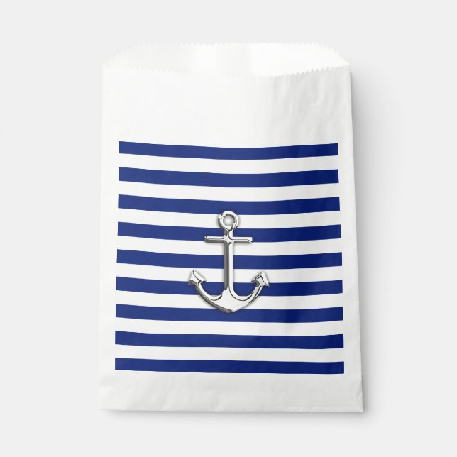 Chrome wie Anchor Nautical Navy Blue Stripes Geschenktütchen (Vorderseite)