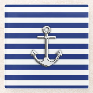 Chrome wie Anchor Nautical Navy Blue Stripes Glasuntersetzer
