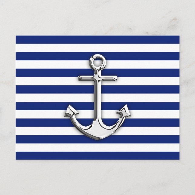 Chrome wie Ankerdesign auf Navy Stripes Postkarte (Vorderseite)