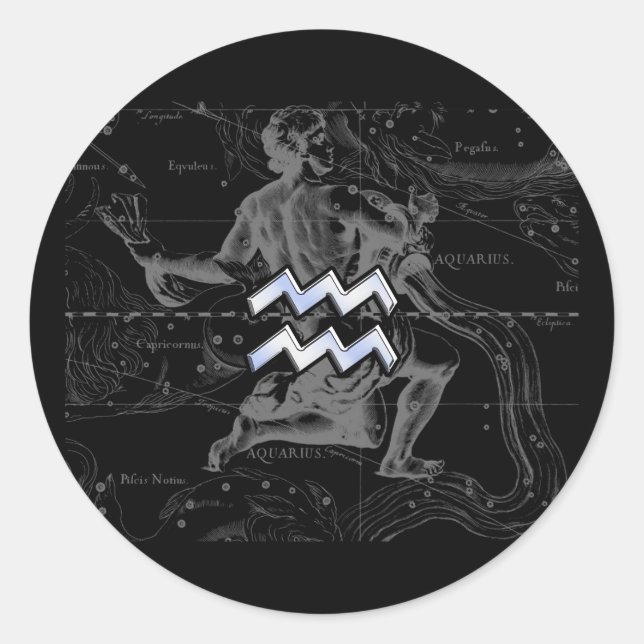 Chrome wie Aquarius Zodiac-Zeichen auf Hevelius Runder Aufkleber (Vorderseite)