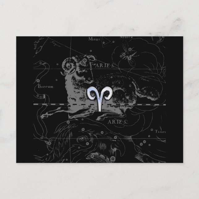 Chrome wie Aries Zodiac Symbol auf Hevelius 1690 Postkarte (Vorderseite)