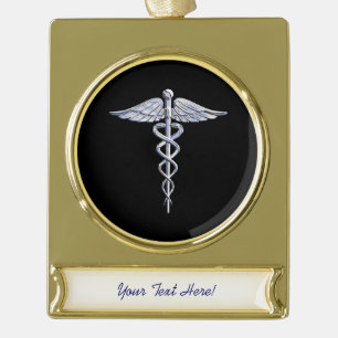 Chrome wie Caduceus Medical Symbol Banner-Ornament Gold