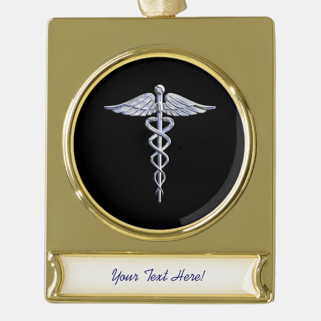 Chrome wie Caduceus Medical Symbol Banner-Ornament Gold (Vorderseite)