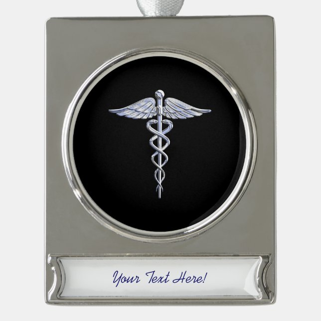 Chrome wie Caduceus Medical Symbol Banner-Ornament Silber (Vorderseite)