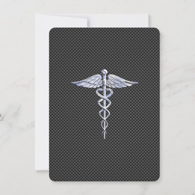 Chrome wie Caduceus Medical Symbol Carbon Fibre (Vorderseite)