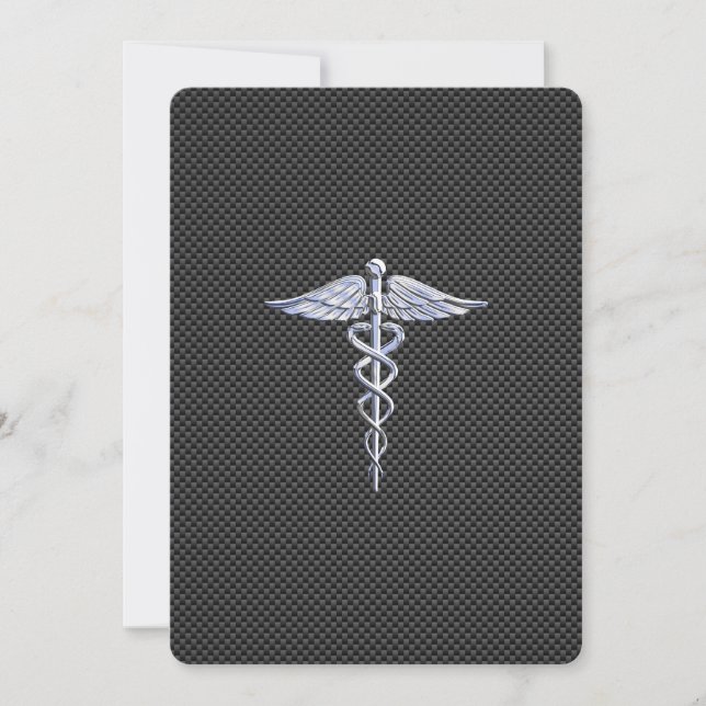 Chrome wie Caduceus Medical Symbol Carbon Fibre (Vorderseite)