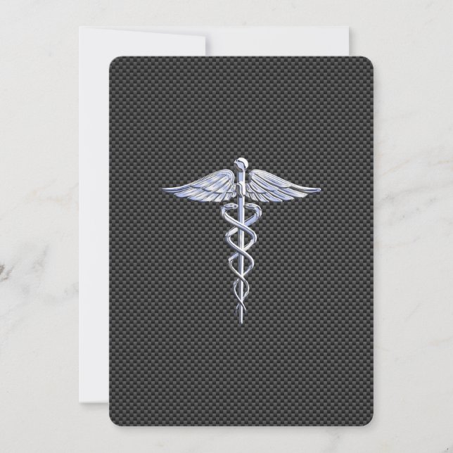 Chrome wie Caduceus Medical Symbol Carbon Fibre (Vorderseite)
