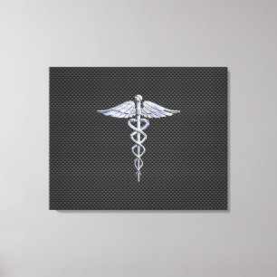 Chrome wie Caduceus Medical Symbol Carbon Fibre Leinwanddruck