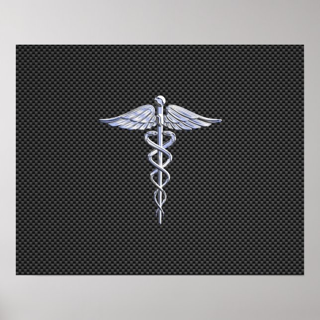 Chrome wie Caduceus Medical Symbol Carbon Fibre Poster (Vorne)