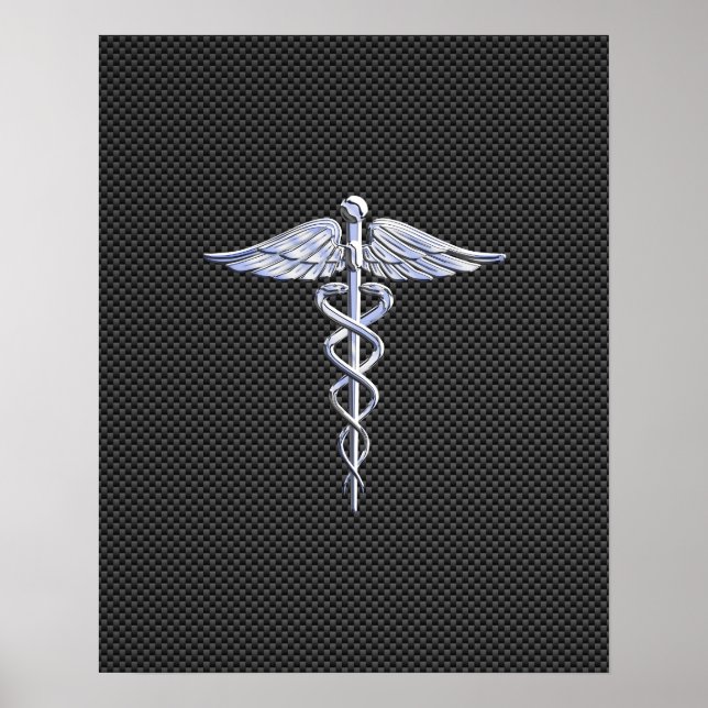 Chrome wie Caduceus Medical Symbol Carbon Fibre Poster (Vorne)