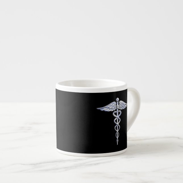 Chrome wie Caduceus Medical Symbol Espressotasse (Vorderseite Rechts)