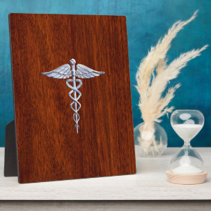 Chrome wie Caduceus Medical Symbol Mahogany Brown Fotoplatte