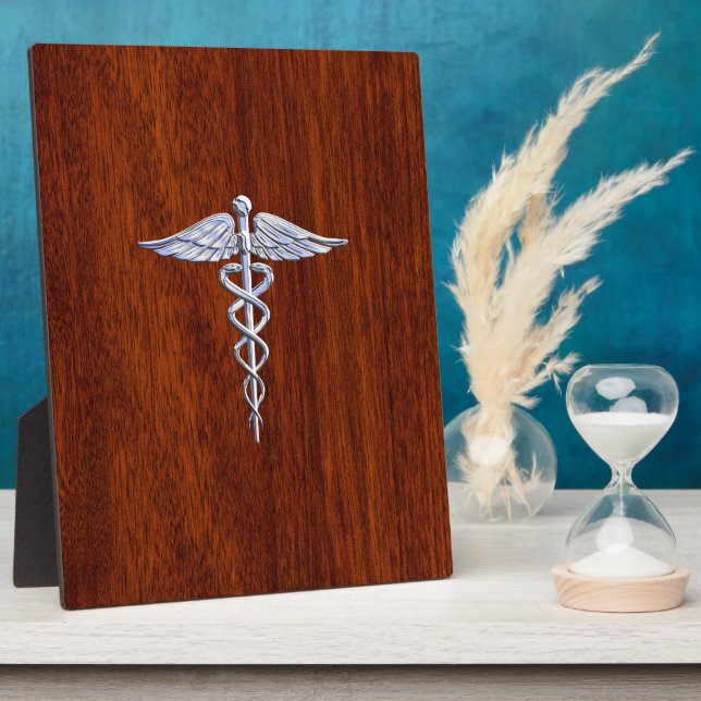 Chrome wie Caduceus Medical Symbol Mahogany Brown Fotoplatte (Seite)