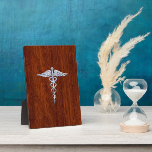 Chrome wie Caduceus Medical Symbol Mahogany Brown Fotoplatte