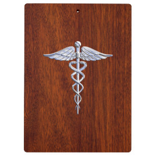Chrome wie Caduceus Medical Symbol Mahogany Brown Klemmbrett