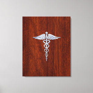 Chrome wie Caduceus Medical Symbol Mahogany Brown Leinwanddruck