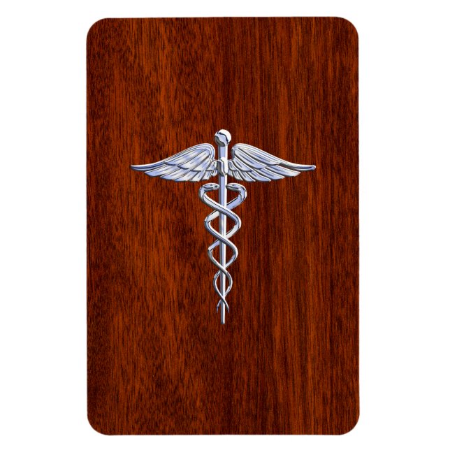 Chrome wie Caduceus Medical Symbol Mahogany Brown Magnet (Vertikal)