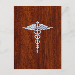 Chrome wie Caduceus Medical Symbol Mahogany Brown Postkarte