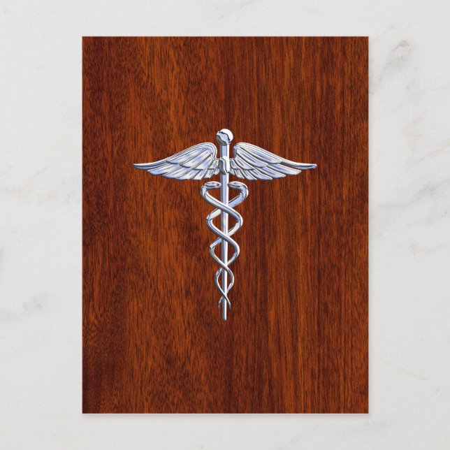 Chrome wie Caduceus Medical Symbol Mahogany Brown Postkarte (Vorderseite)