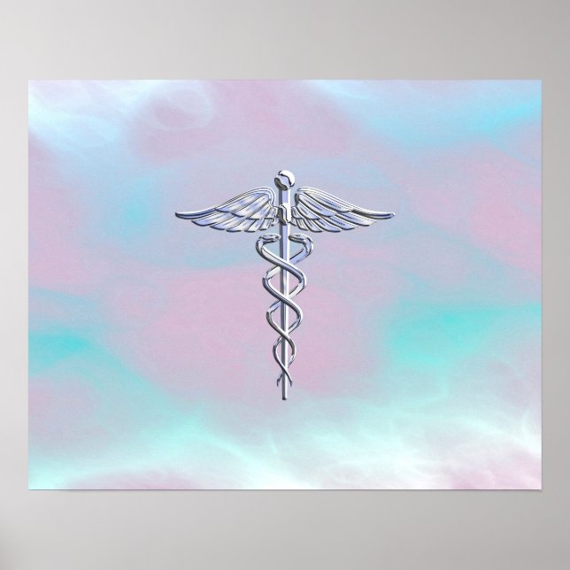 Chrome wie Caduceus Medical Symbol Mother Pearl Poster (Vorne)