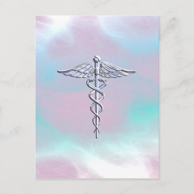 Chrome wie Caduceus Medical Symbol Mother Pearl Postkarte (Vorderseite)