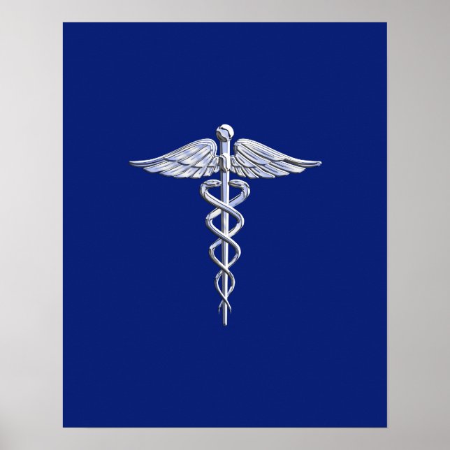 Chrome wie Caduceus Medical Symbol Navy Blue Deko (Vorne)