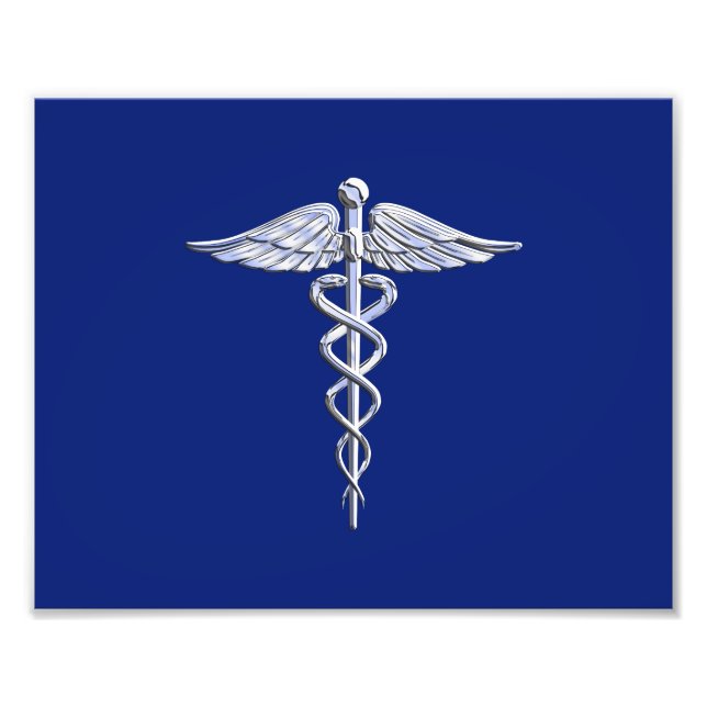 Chrome wie Caduceus Medical Symbol Navy Blue Deko Fotodruck (Vorne)