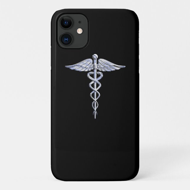 Chrome wie Caduceus Medical Symbol Schwarz Dekor Case-Mate iPhone Hülle (Rückseite)