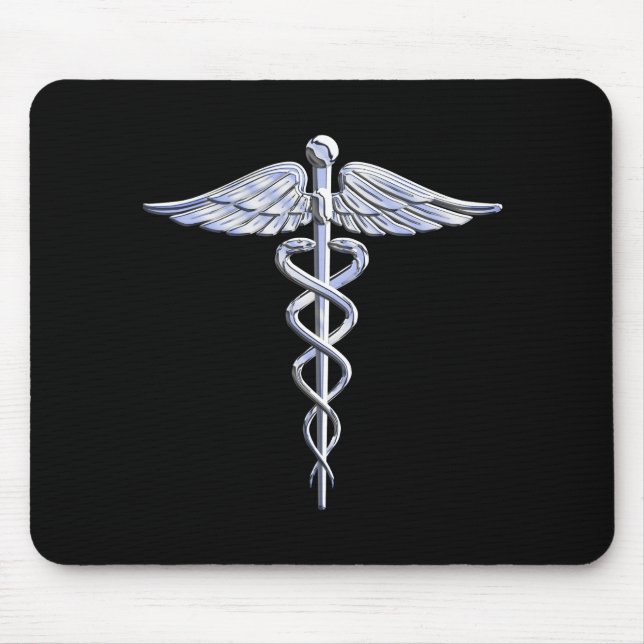 Chrome wie Caduceus Medical Symbol Schwarz Dekor Mousepad (Vorne)