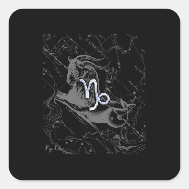 Chrome wie Capricorn Zodiac Sign auf Hevelius Quadratischer Aufkleber (Vorderseite)