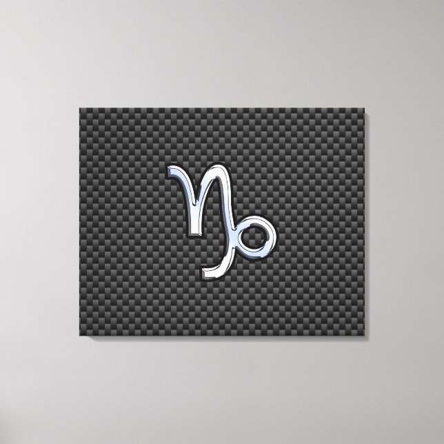 Chrome wie Capricorn Zodiac-Zeichen auf Kohlenstof Leinwanddruck (Vorderseite)