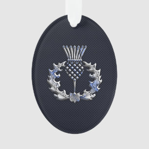 Chrome wie Carbon Fibre Print Scottish Thistle Ornament