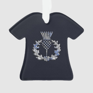 Chrome wie Carbon Fibre Print Scottish Thistle Ornament
