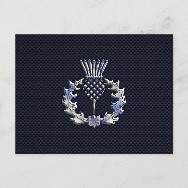 Chrome wie Carbon Fibre Print Scottish Thistle Postkarte (Vorderseite)