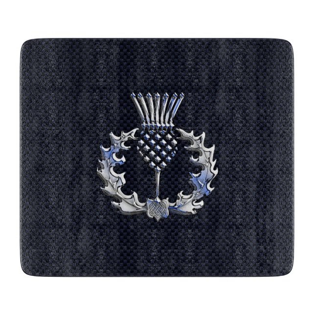 Chrome wie Carbon Fibre Print Scottish Thistle Schneidebrett (Vorderseite)