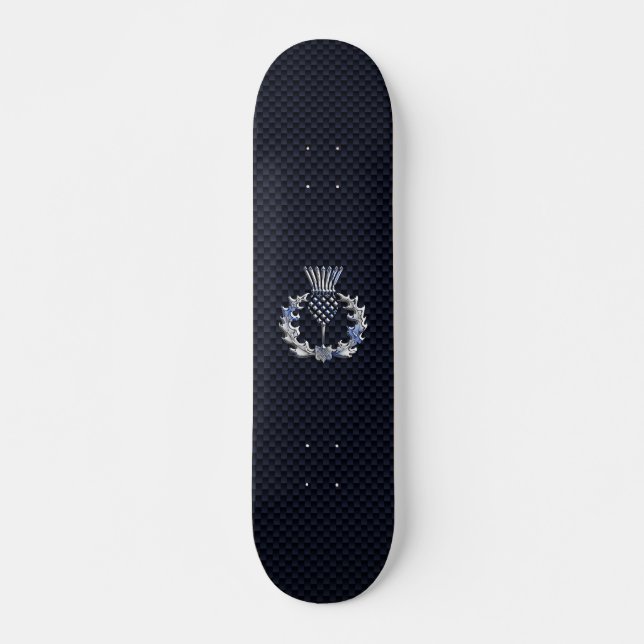Chrome wie Carbon Fibre Print Scottish Thistle Skateboard (Vorne)