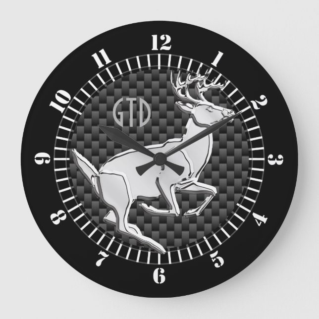 Chrome wie das Ausführen von Deer Carbon Print Mon Große Wanduhr (Vorderseite)